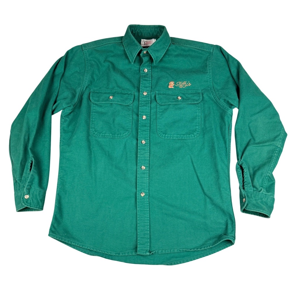 Vintage Private Property Heavy Flannel Shirt Mens XL Green Made in USA Workwear